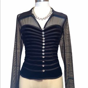 J S Collections Vintage Holiday Blouse Crystal Button up